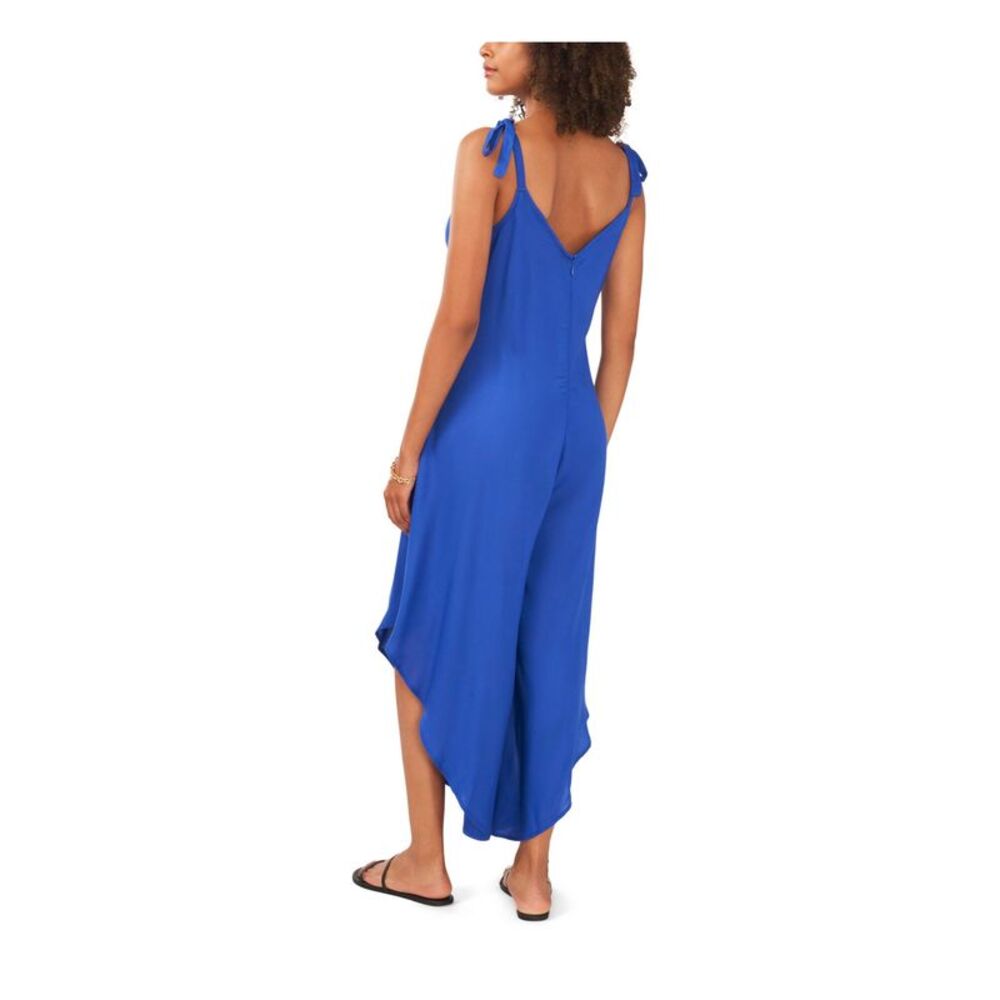 VINCE CAMUTO Womens Blue Tie Bow Accent Cropped Angled Hem Wide Leg Jumpsuit XS - Picture 2 of 2